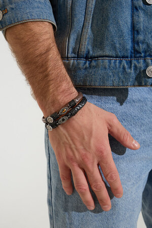Heren armband gevlochten met steentjes - zilver/bruin h5 Afbeelding4